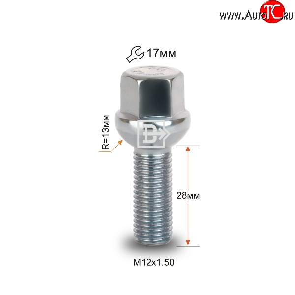 107 р. Колёсный болт длиной 28 мм Вектор M12 1.5 28 под гаечный ключ EXEED TXL  дорестайлинг (2020-2021)