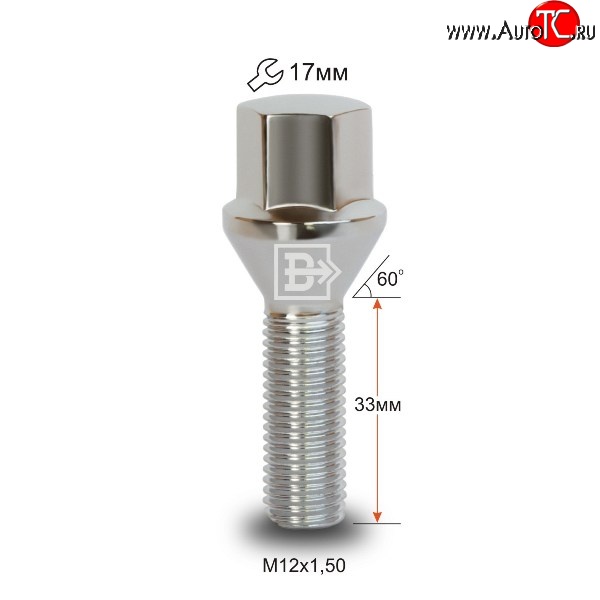 112 р. Колёсный болт длиной 33 мм Вектор M12 1.5 33 под гаечный ключ (пос.место: конус) Chery Tiggo 5 (T21) дорестайлинг (2014-2017)