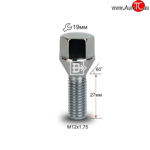 146 р. Колёсный болт длиной 27 мм Вектор M12 1.75 27 под гаечный ключ (пос.место: конус) Fiat Fullback (2016-2018)