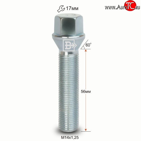 195 р. Колёсный болт длиной 56 мм Вектор M14 1.25 56 под гаечный ключ BMW X5 F15 (2013-2018)