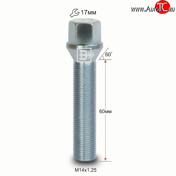 204 р. Колёсный болт длиной 60 мм Вектор M14 1.25 60 под гаечный ключ BMW 4 серия F32 купе дорестайлинг (2013-2017)