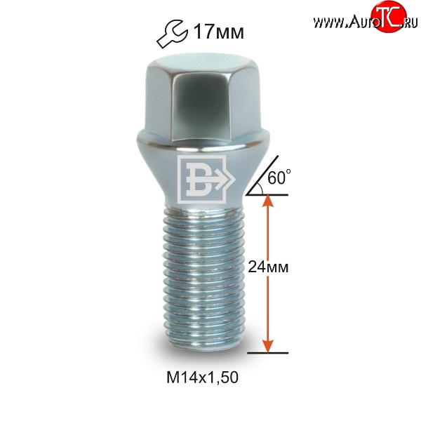 79 р. Колёсный болт длиной 24 мм Вектор M14 1.5 24 под гаечный ключ Geely Tugella FY11,HPBA4 рестайлинг (2022-2025)