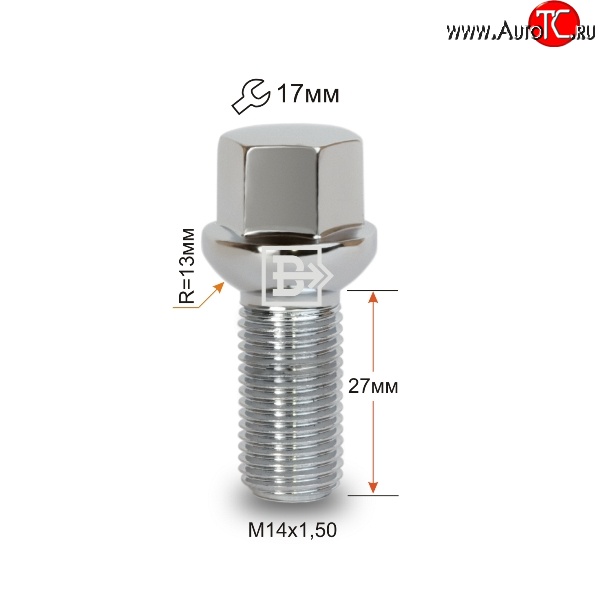 112 р. Колёсный болт длиной 27 мм Вектор M14 1.5 27 под гаечный ключ (пос.место: сфера) Acura TL UA8, UA9 седан дорестайлинг (2008-2011)