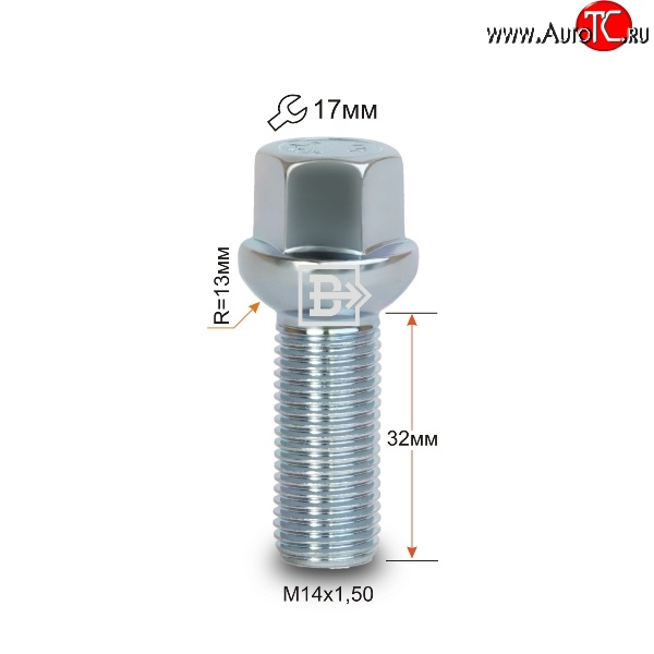 123 р. Колёсный болт длиной 32 мм Вектор M14 1.5 32 под гаечный ключ Nissan titan (2003-2015)