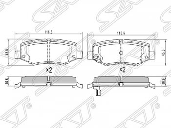 1 169 р. Колодки тормозные SAT (задние)  Dodge Nitro (2007-2011), Jeep Cherokee  KK (2007-2014), Jeep Wrangler  JK (2006-2010)  с доставкой в г. Екатеринбург. Увеличить фотографию 1