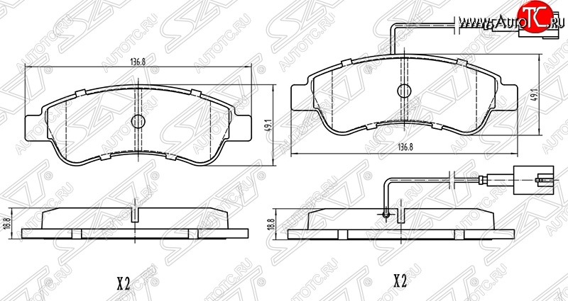 1 069 р. Колодки тормозные задние SAT (2 датчика износа)  Peugeot Boxer  250 (2006-2014)  с доставкой в г. Екатеринбург