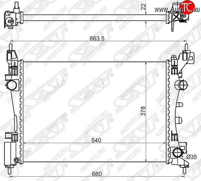 5 499 р. Радиатор двигателя SAT (пластинчатый, 1.0/1.2/1.4/1.6, МКПП/АКПП) Fiat Grande Punto (2005-2012)  с доставкой в г. Екатеринбург