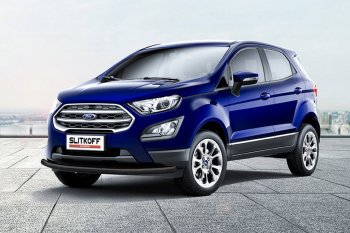 Защита заднего бампера Slitkoff (d57 мм) Ford (Форд) EcoSport (ЭкоСпорт)  B515 (2017-2019) B515 рестайлинг  (Сталь с полимерным покрытием. Цвет: чёрный)