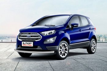 Защита заднего бампера Slitkoff (d57 мм) Ford (Форд) EcoSport (ЭкоСпорт)  B515 (2017-2019) B515 рестайлинг  (Сталь с полимерным покрытием. Цвет: серебристый)