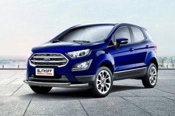 16 299 р. Защита переднего бампера Slitkoff (двойная, d57/42)  Ford EcoSport  B515 (2017-2019) рестайлинг (Нержавейка, Полированная)  с доставкой в г. Екатеринбург. Увеличить фотографию 1