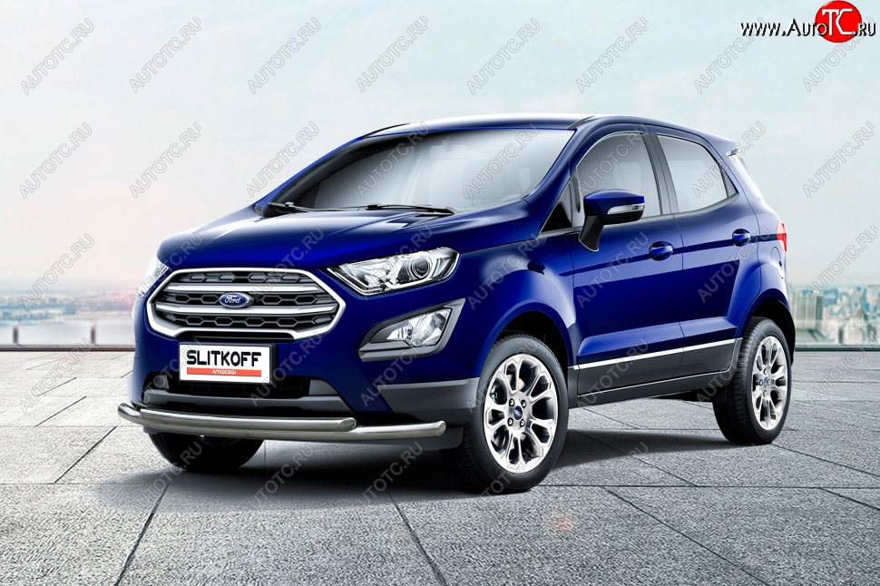 16 299 р. Защита переднего бампера Slitkoff (двойная, d57/42)  Ford EcoSport  B515 (2017-2019) рестайлинг (Нержавейка, Полированная)  с доставкой в г. Екатеринбург