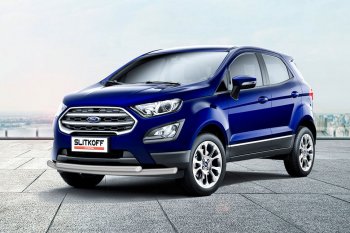 Защита переднего бампера Slitkoff (двойная, d57/42) Ford (Форд) EcoSport (ЭкоСпорт)  B515 (2017-2019) B515 рестайлинг  (Сталь с полимерным покрытием. Цвет: серебристый)