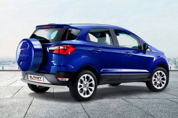 Защита заднего бампера Slitkoff (d57) Ford (Форд) EcoSport (ЭкоСпорт)  B515 (2017-2019) B515 рестайлинг  (Сталь с полимерным покрытием. Цвет: серебристый)