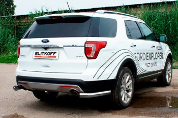 Защита заднего бампера Slitkoff (Ø 76 мм, уголки) Ford (Форд) Explorer (Експлорер)  U502 (2015-2018) U502 1-ый рестайлинг, 5 дв.  (Сталь с полимерным покрытием. Цвет: серебристый)