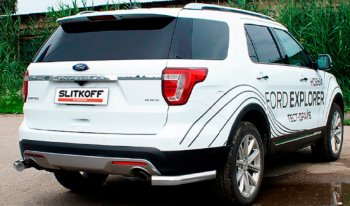 9 849 р. Защита заднего бампера Slitkoff (Ø 76 мм, уголки)  Ford Explorer  U502 (2017-2019) 2-ой рестайлинг, 5 дв. (Сталь с полимерным покрытием. Цвет: серебристый)  с доставкой в г. Екатеринбург. Увеличить фотографию 1