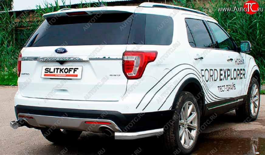 9 849 р. Защита заднего бампера Slitkoff (Ø 76 мм, уголки)  Ford Explorer  U502 (2017-2019) 2-ой рестайлинг, 5 дв. (Сталь с полимерным покрытием. Цвет: серебристый)  с доставкой в г. Екатеринбург