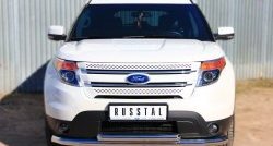 Защита переднего бампера (2 трубыØ76 и 63 мм, нержавейка) SLITKOFF Ford Explorer U502 дорестайлинг (2010-2016)