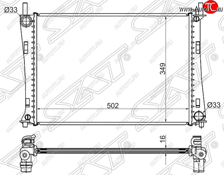 5 349 р. Радиатор двигателя SAT (пластинчатый, 1.25/1.3/1.4/1.6, МКПП/АКПП)  Ford Fiesta  5 (2001-2008), Ford Fusion  1 (2002-2012), Mazda 2/Demio  DY (2002-2007)  с доставкой в г. Екатеринбург