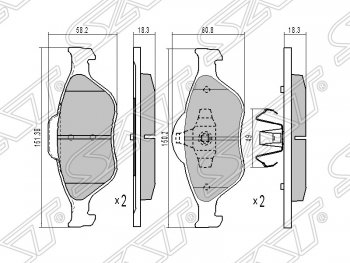 1 259 р. Колодки тормозные SAT (передние)  Mazda 2/Demio  DY (2002-2007) дорестайлинг, рестайлинг  с доставкой в г. Екатеринбург. Увеличить фотографию 1