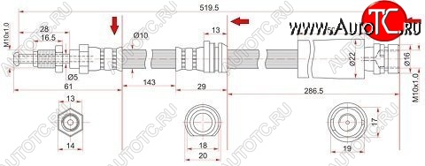 789 р. Тормозной шланг SAT (левый/правый)  Ford Fiesta  5 (2001-2008), Ford Fusion  1 (2002-2012), Mazda 2/Demio  DY (2002-2007), Mazda Verisa  DC (2004-2015)  с доставкой в г. Екатеринбург