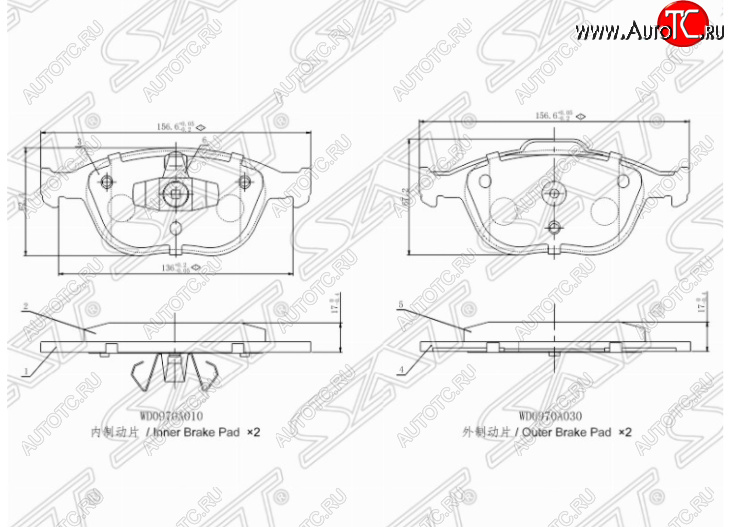 1 329 р. Комплект передних тормозных колодок SAT  Ford Focus  1 (1998-2005) седан дорестайлинг, универсал дорестайлинг, хэтчбэк 3 дв. дорестайлинг, хэтчбэк 5 дв. дорестайлинг, седан рестайлинг, универсал рестайлинг, хэтчбэк 3 дв. рестайлинг, хэтчбэк 5 дв. рестайлинг  с доставкой в г. Екатеринбург