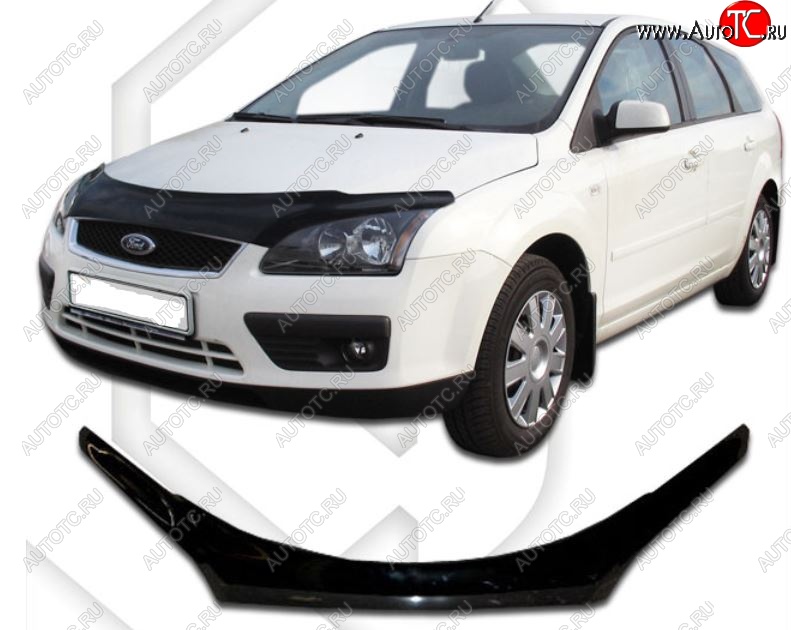 2 199 р. Дефлектор капота CA-Plastiс exclusive Ford Focus 2 универсал дорестайлинг (2004-2008) (Classic черный, Без надписи)  с доставкой в г. Екатеринбург