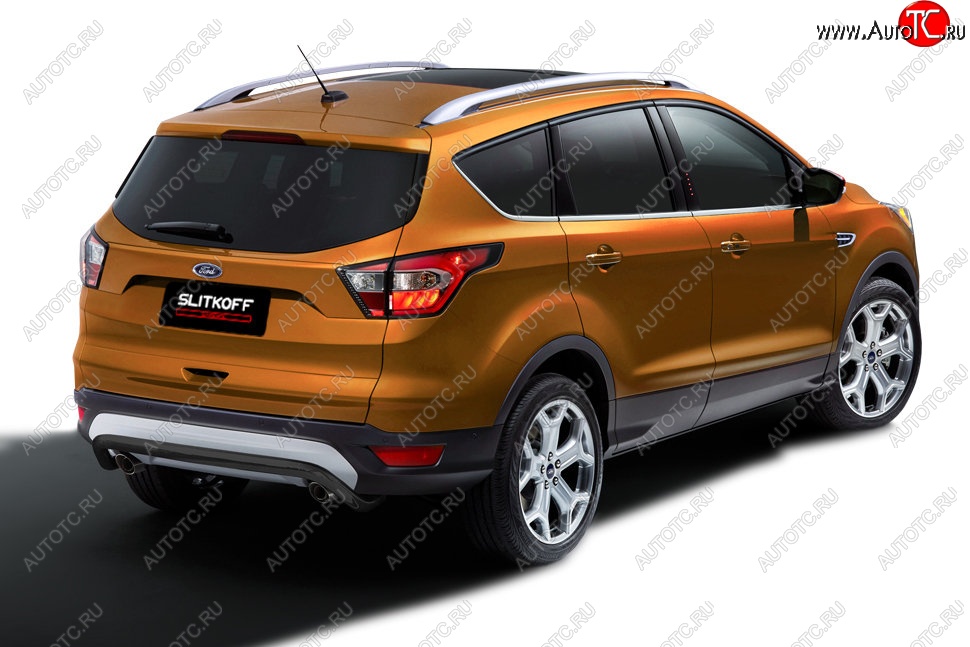 6 949 р. Защита заднего бампера Slitloff (d57, скоба) Ford Kuga 2 рестайлинг (2016-2019) (Сталь с полимерным покрытием. Цвет: чёрный)  с доставкой в г. Екатеринбург