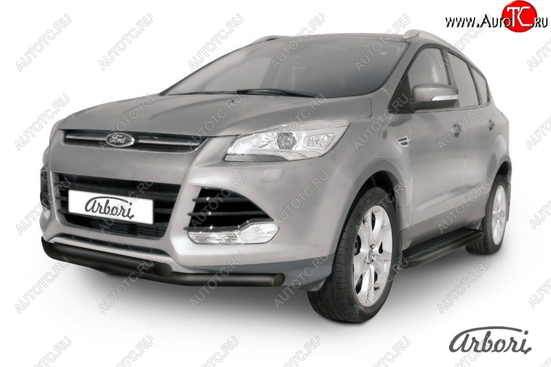 6 119 р. Защита переднего бампера Arbori (черная, 2 трубы d57 mm). Ford Kuga 2 дорестайлинг (2013-2016)  с доставкой в г. Екатеринбург