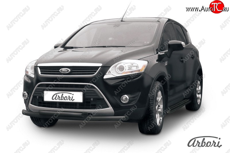 1 349 р. Защита переднего бампера Arbori (черная, 2 трубы d57 и 57 mm) Ford Kuga 1 (2008-2013)  с доставкой в г. Екатеринбург