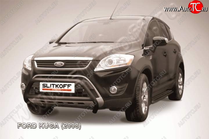 14 849 р. Кенгурятник d57 Slitkoff (низкий с перемычкой) Ford Kuga 1 (2008-2013) (Цвет: серебристый)  с доставкой в г. Екатеринбург