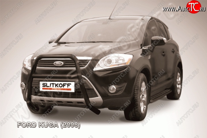 14 849 р. Кенгурятник d57 Slitkoff (высокий, с перемычкой) Ford Kuga 1 (2008-2013) (Цвет: серебристый)  с доставкой в г. Екатеринбург