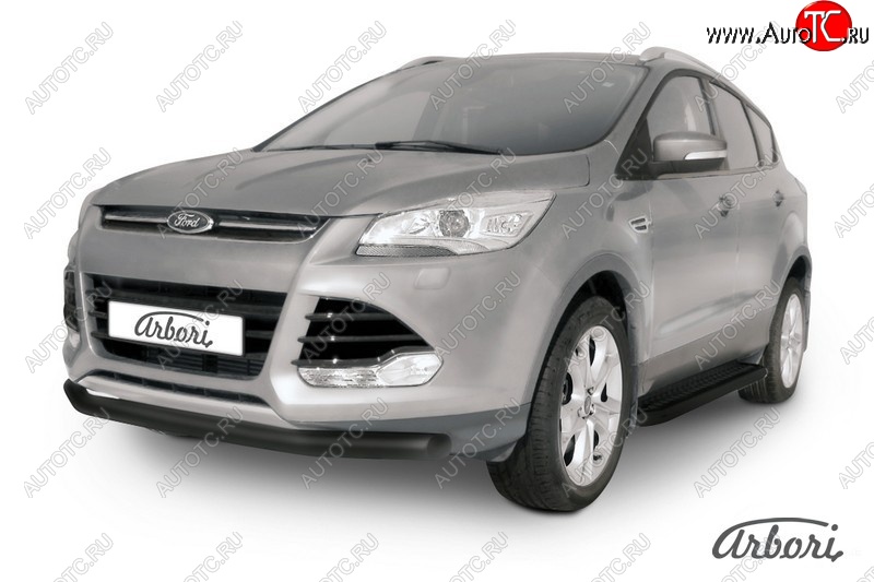 7 019 р. Защита переднего бампера Arbori (черная, 1 труба d76 mm). Ford Kuga 2 дорестайлинг (2013-2016)  с доставкой в г. Екатеринбург