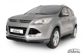 8 369 р. Защита переднего бампера Arbori (черная, 2 трубы d76 и 57 mm) Ford Kuga 2 дорестайлинг (2013-2016)  с доставкой в г. Екатеринбург. Увеличить фотографию 1