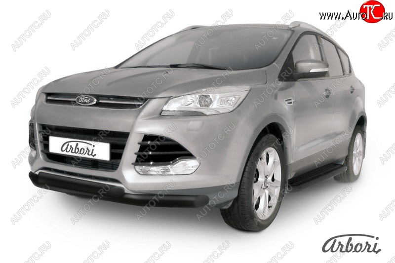 8 369 р. Защита переднего бампера Arbori (черная, 2 трубы d76 и 57 mm)  Ford Kuga  2 (2013-2016) дорестайлинг  с доставкой в г. Екатеринбург