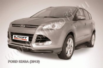 8 999 р. Защита переднего бампера Slitkoff (труба d57/d57) Ford Kuga 2 дорестайлинг (2013-2016) (Цвет: серебристый)  с доставкой в г. Екатеринбург. Увеличить фотографию 1