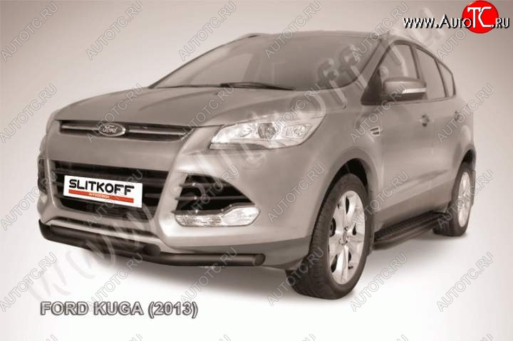 8 999 р. Защита переднего бампера Slitkoff (труба d57/d57)  Ford Kuga  2 (2013-2016) дорестайлинг (Цвет: серебристый)  с доставкой в г. Екатеринбург