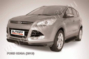 12 549 р. Защита переднего бампера Slitkoff (труба d76/d57) Ford Kuga 2 дорестайлинг (2013-2016) (Цвет: серебристый)  с доставкой в г. Екатеринбург. Увеличить фотографию 1