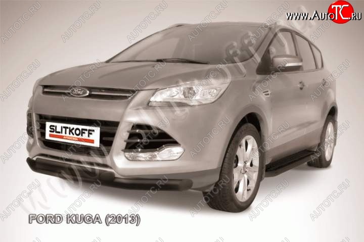 12 549 р. Защита переднего бампера Slitkoff (труба d76/d57)  Ford Kuga  2 (2013-2016) дорестайлинг (Цвет: серебристый)  с доставкой в г. Екатеринбург