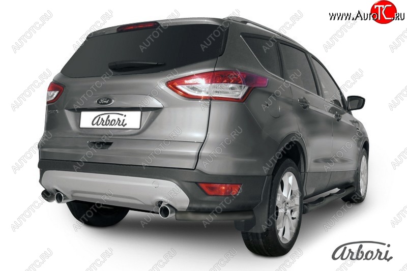 5 399 р. Защита заднего бампера Arbori (уголки, черная, 1 труба d57 mm). Ford Kuga 2 дорестайлинг (2013-2016)  с доставкой в г. Екатеринбург