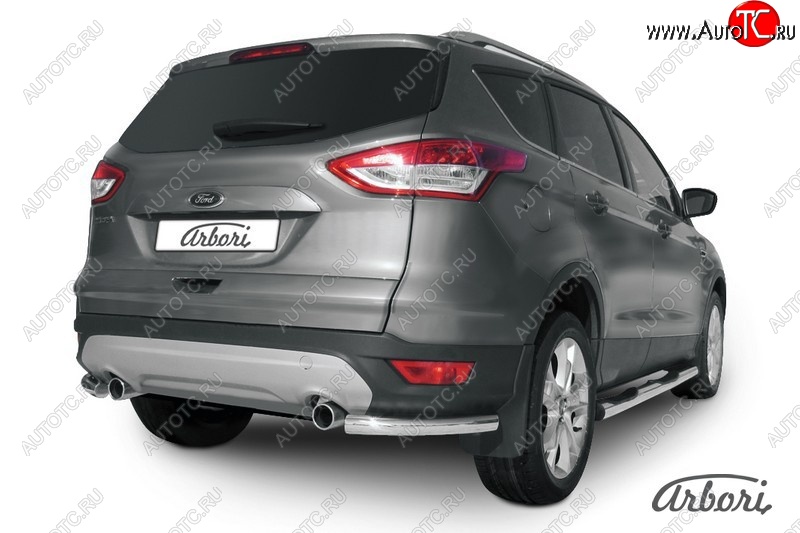 6 389 р. Защита заднего бампера Arbori (уголки, нержавейка, 1 труба d57 mm). Ford Kuga 2 дорестайлинг (2013-2016)  с доставкой в г. Екатеринбург