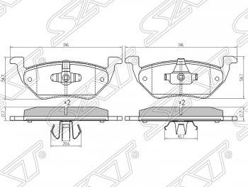 1 299 р. Колодки тормозные задние SAT  Ford Maverick  TM1 (2004-2007), Mazda Tribute (2000-2007)  с доставкой в г. Екатеринбург. Увеличить фотографию 1