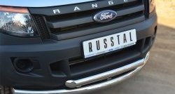 25 799 р. Защита переднего бампера (2 трубыØ76 и 63 мм, нержавейка) Russtal Ford Ranger RapCab дорестайлинг (2011-2016)  с доставкой в г. Екатеринбург. Увеличить фотографию 2