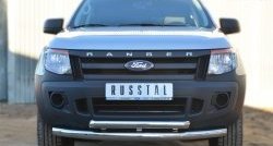 Защита переднего бампера (2 трубыØ76 и 63 мм, нержавейка) Russtal Ford Ranger RapCab дорестайлинг (2011-2016)