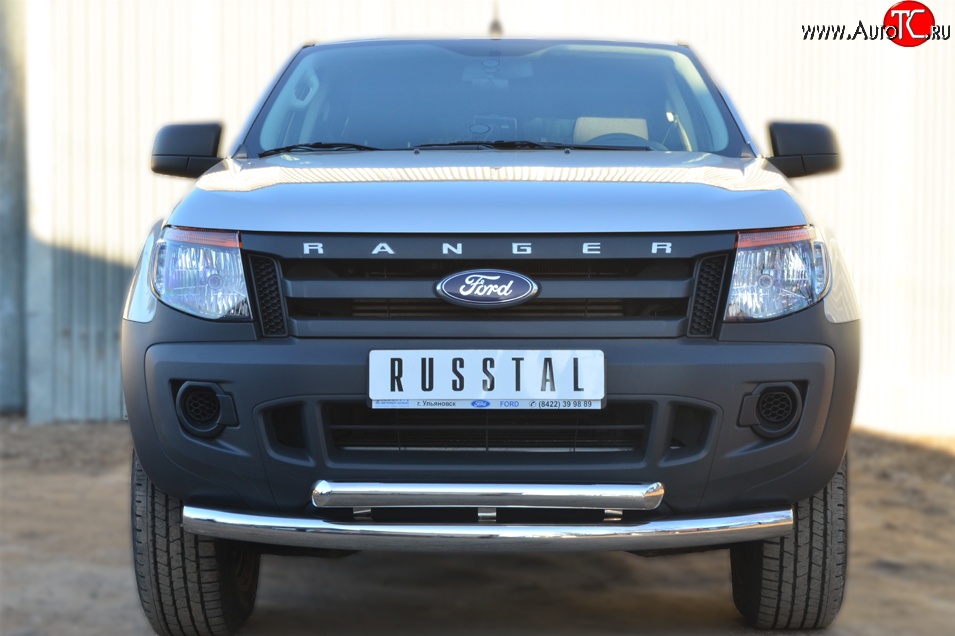 25 799 р. Защита переднего бампера (2 трубыØ76 и 63 мм, нержавейка) Russtal Ford Ranger RapCab дорестайлинг (2011-2016)  с доставкой в г. Екатеринбург