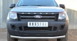 Одинарная защита переднего бампера диаметром 76 мм Russtal Ford Ranger RapCab дорестайлинг (2011-2016)