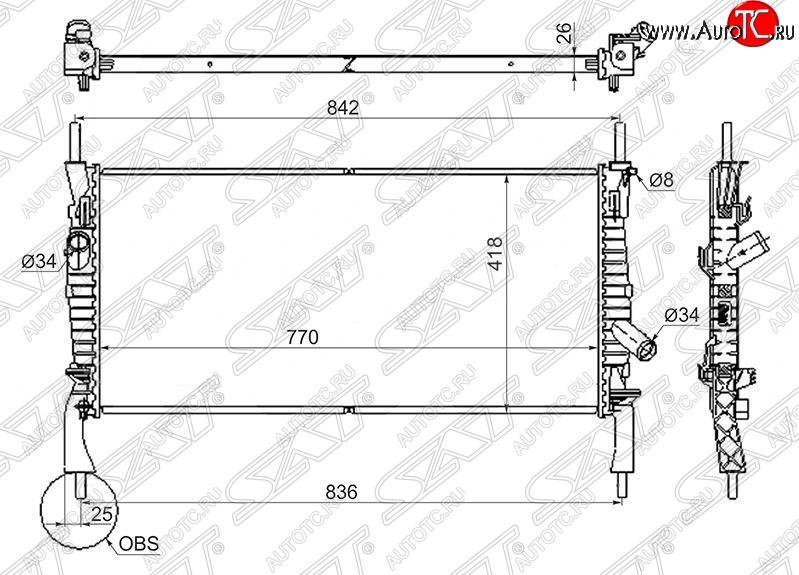 7 449 р. Радиатор двигателя SAT (пластинчатый, 2.2TD/2.3/2.4TD, МКПП) Ford Transit цельнометаллический фургон (2006-2014)  с доставкой в г. Екатеринбург