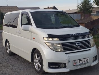 1 759 р. Дефлектор капота CA-Plastic Nissan Elgrand 2 рестайлинг (2004-2010) (Classic черный, Без надписи)  с доставкой в г. Екатеринбург. Увеличить фотографию 2