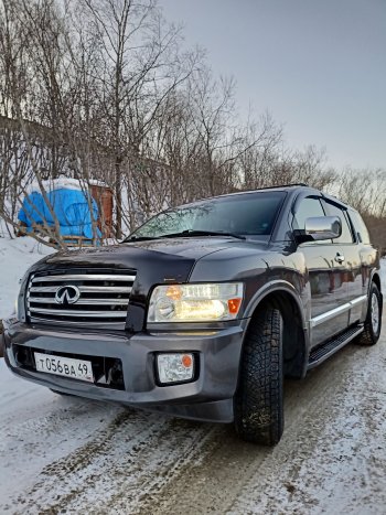 2 799 р. Дефлектор капота CA-Plastiс exclusive INFINITI QX56 JA60 дорестайлинг (2004-2007) (Classic черный, Без надписи)  с доставкой в г. Екатеринбург. Увеличить фотографию 2