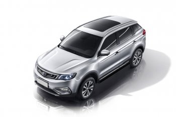 8 499 р. Защита порогов Slitkoff (d57 мм) Geely Atlas Pro NL3 (2019-2025) (Сталь с полимерным покрытием. Цвет: чёрный)  с доставкой в г. Екатеринбург. Увеличить фотографию 1