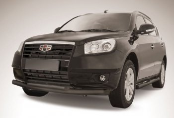 Защита переднего бампера Slitkoff (двойная, d76/57 мм) Geely (Джили) Emgrand X7 (Эмгранд) (2011-2015) дорестайлинг  (Сталь с полимерным покрытием. Цвет: чёрный)